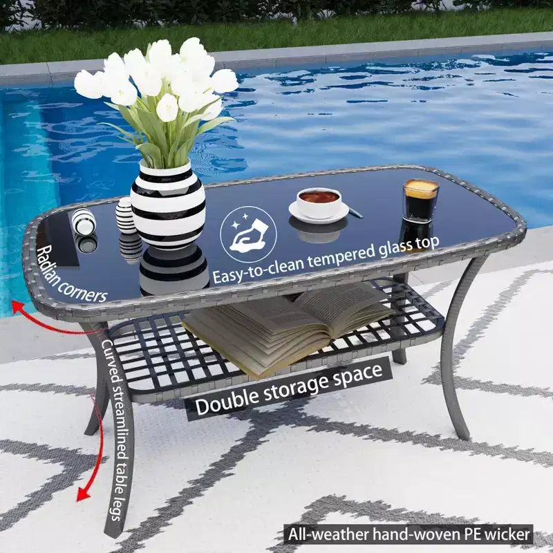 CLIHOME 4 Pieces Outdoor Furniture Set Rattan Patio Conversation Set