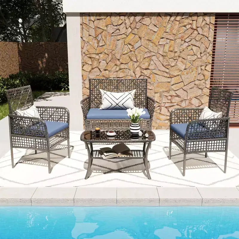 CLIHOME 4 Pieces Outdoor Furniture Set Rattan Patio Conversation Set
