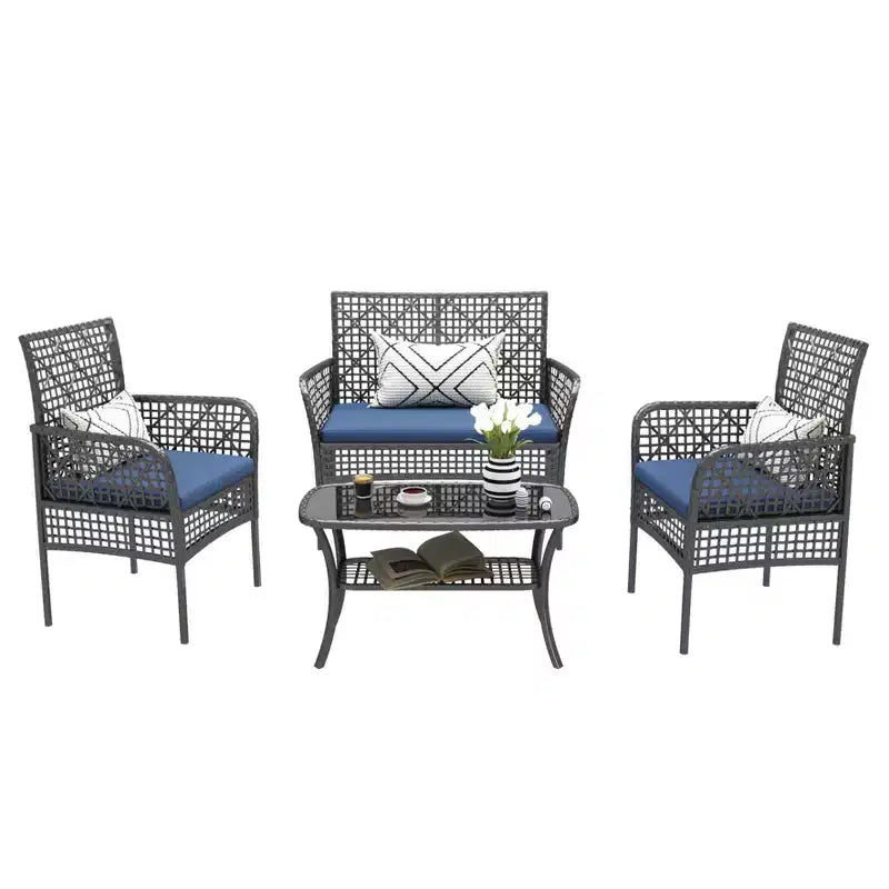 CLIHOME 4 Pieces Outdoor Furniture Set Rattan Patio Conversation Set