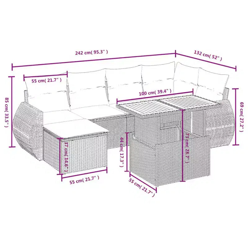 vidaXL Garden Sofa Set PE rattan 7-piece set Adjustable Armrests