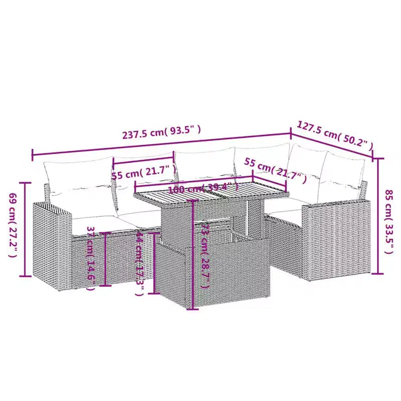 vidaXL Modular Patio Sofa Set with Cushions