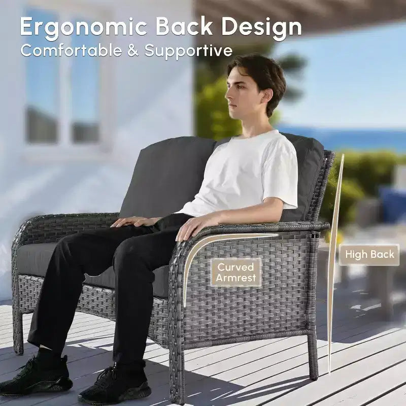 HOMLUX 4-delige loungeset voor buiten, rattanstoelen en -bank van gevlochten kunststof, weerbestendig, hoge rugleuning