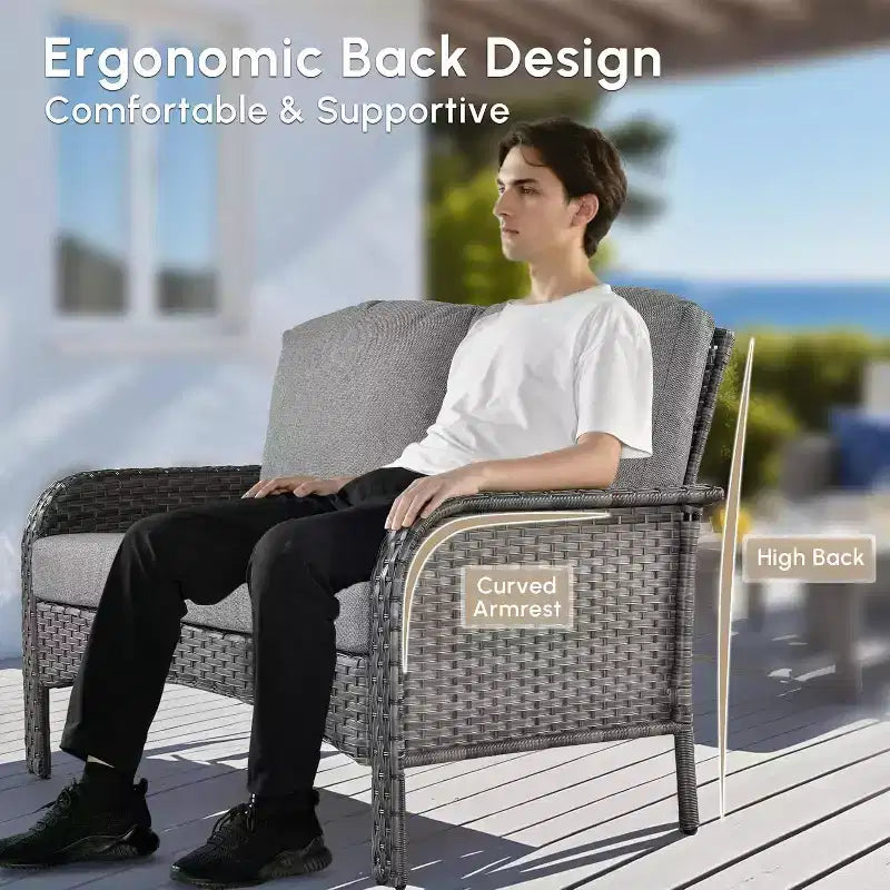 HOMLUX 4-delige loungeset voor buiten, rattanstoelen en -bank van gevlochten kunststof, weerbestendig, hoge rugleuning