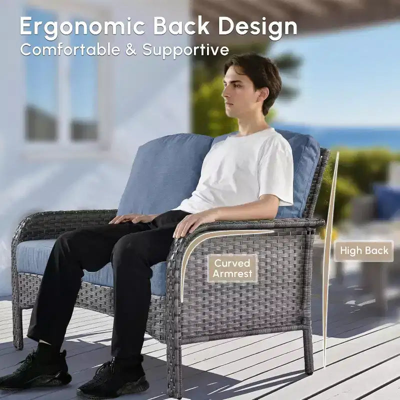 HOMLUX 4-delige loungeset voor buiten, rattanstoelen en -bank van gevlochten kunststof, weerbestendig, hoge rugleuning
