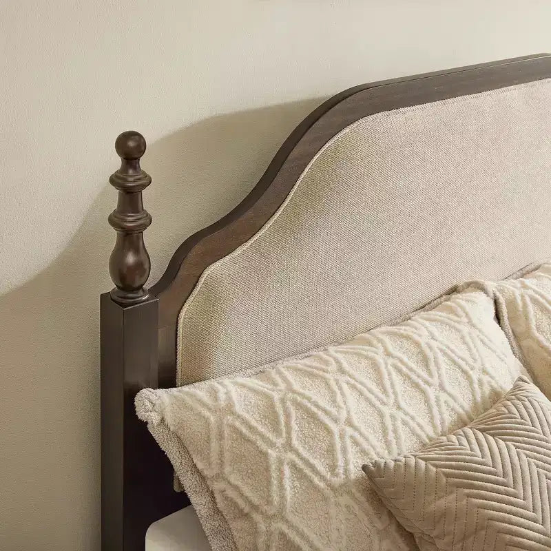 Slaapkamerset in queensize formaat - bedframe van massief hout van 85 met gestoffeerd hoofdbord en 2 nachtkastjes, geen boxspring nodig, voor de slaapkamer - Morden Fort