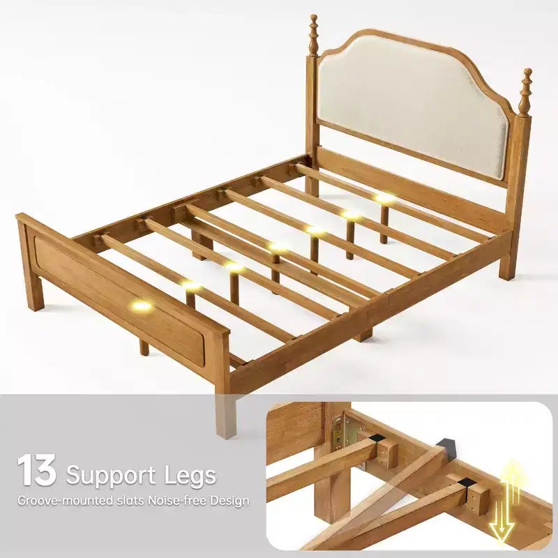 Slaapkamerset in queensize formaat - bedframe van massief hout van 85 met gestoffeerd hoofdbord en 2 nachtkastjes, geen boxspring nodig, voor de slaapkamer - Morden Fort