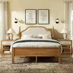 Queen Bedroom Sets Furniture-85 Solid Wood Bed Frame with Upholstered Headboard & 2 Nightstands, No Box Spring Needed, For Bedroom-Morden Fort