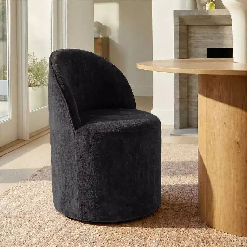 Dining Table Set for 4, Modern Barrel Chair with Wheels and Chenille Upholstery, Round Pedestal Table for Small-Dining Areas-Panipeachy