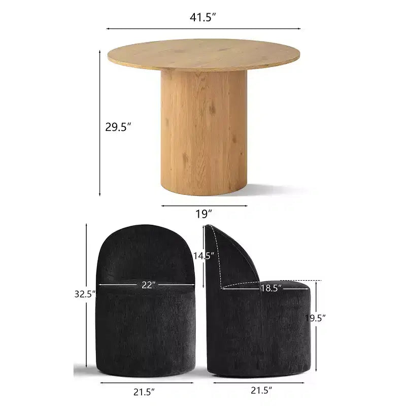 Dining Table Set for 4, Modern Barrel Chair with Wheels and Chenille Upholstery, Round Pedestal Table for Small-Dining Areas-Panipeachy