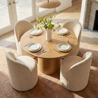 Dining Table Set for 4, Modern Barrel Chair with Wheels and Chenille Upholstery, Round Pedestal Table for Small-Dining Areas-Panipeachy