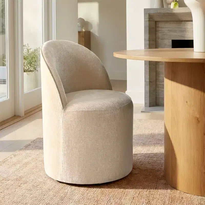 Dining Table Set for 4, Modern Barrel Chair with Wheels and Chenille Upholstery, Round Pedestal Table for Small-Dining Areas-Panipeachy