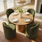 Dining Table Set for 4, Modern Barrel Chair with Wheels and Chenille Upholstery, Round Pedestal Table for Small-Dining Areas-Panipeachy