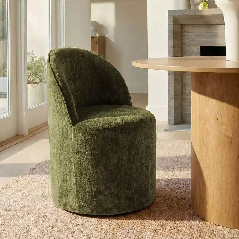 Dining Table Set for 4, Modern Barrel Chair with Wheels and Chenille Upholstery, Round Pedestal Table for Small-Dining Areas-Panipeachy