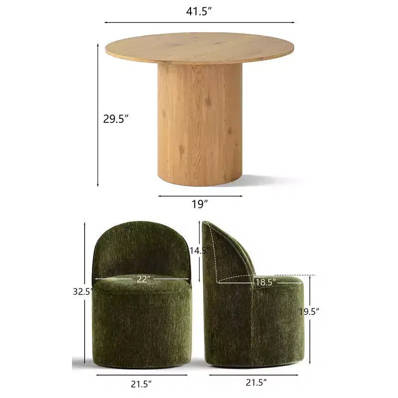 Dining Table Set for 4, Modern Barrel Chair with Wheels and Chenille Upholstery, Round Pedestal Table for Small-Dining Areas-Panipeachy