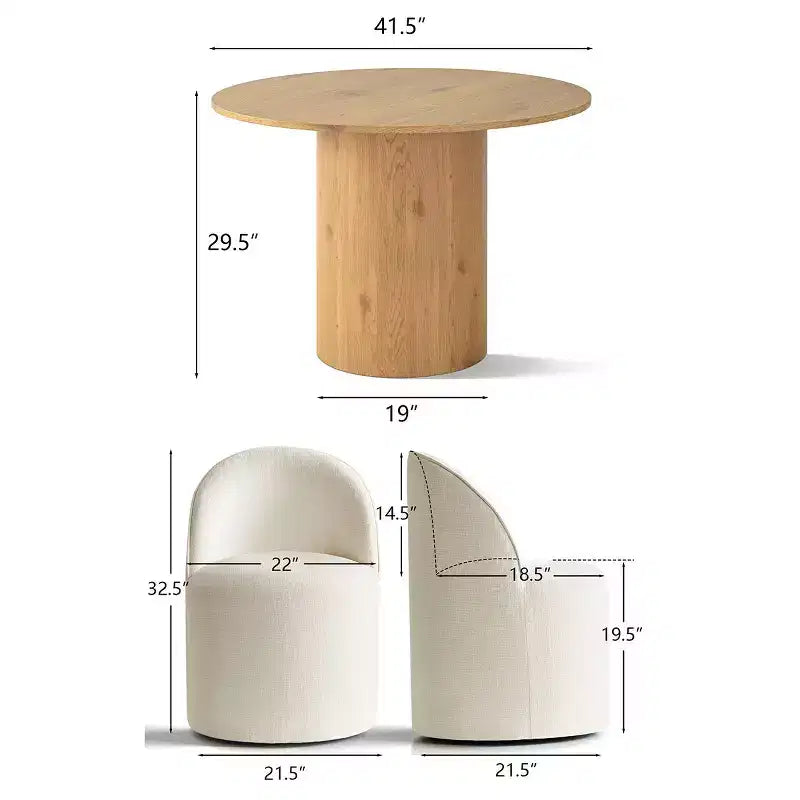 Dining Table Set for 4, Modern Barrel Chair with Wheels and Chenille Upholstery, Round Pedestal Table for Small-Dining Areas-Panipeachy