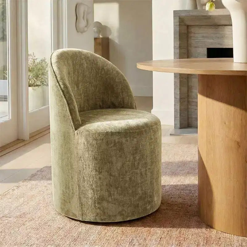 Dining Table Set for 4, Modern Barrel Chair with Wheels and Chenille Upholstery, Round Pedestal Table for Small-Dining Areas-Panipeachy