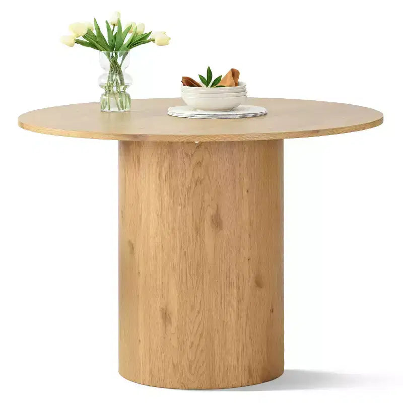 Dining Table Set for 4, Modern Barrel Chair with Wheels and Chenille Upholstery, Round Pedestal Table for Small-Dining Areas-Panipeachy