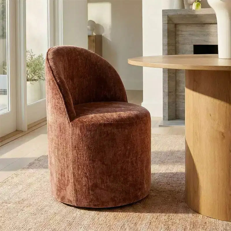 Dining Table Set for 4, Modern Barrel Chair with Wheels and Chenille Upholstery, Round Pedestal Table for Small-Dining Areas-Panipeachy
