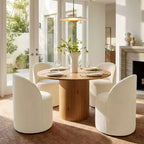 Dining Table Set for 4, Modern Barrel Chair with Wheels and Chenille Upholstery, Round Pedestal Table for Small-Dining Areas-Panipeachy