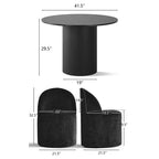 5-Piece Dining Table Set for 4, Modern Barrel Chair with Wheels and Chenille Upholstery, Black Round Pedestal Table-Panipeachy