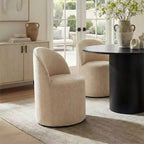 5-Piece Dining Table Set for 4, Modern Barrel Chair with Wheels and Chenille Upholstery, Black Round Pedestal Table-Panipeachy