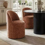 5-Piece Dining Table Set for 4, Modern Barrel Chair with Wheels and Chenille Upholstery, Black Round Pedestal Table-Panipeachy