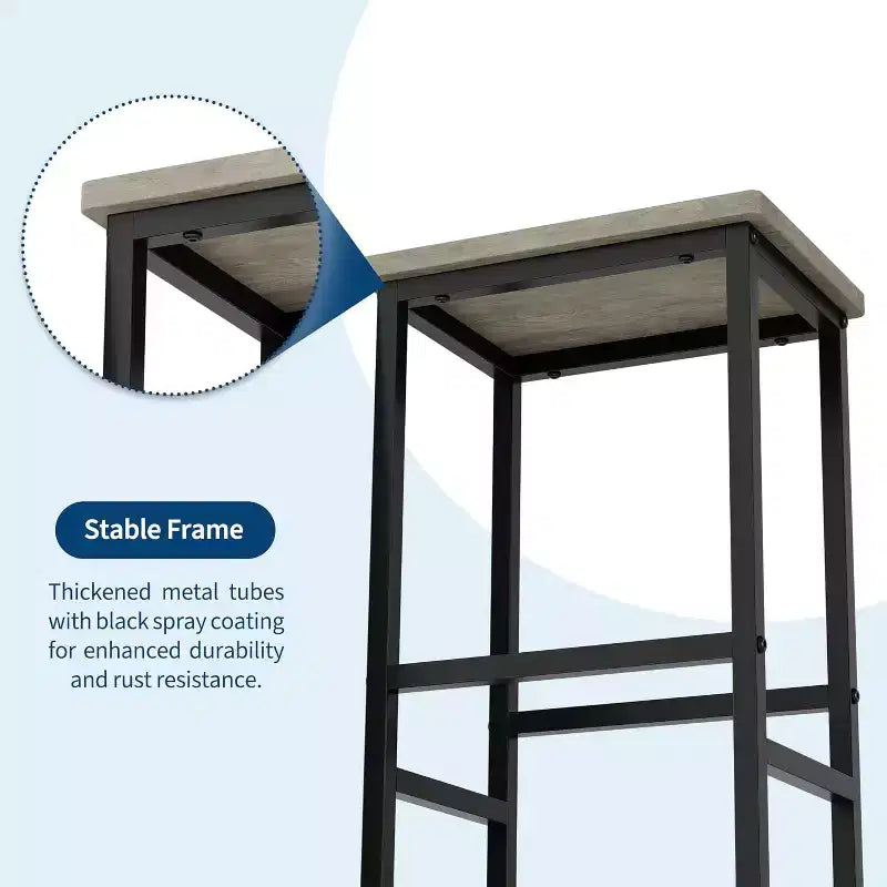 3-Piece Kitchen Table Set with Storage Shelves & 2 Bar Stools - Iron and Wood Dining Table for Small Spaces, Apartments, Condos