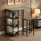 3-Piece Kitchen Table Set with Storage Shelves & 2 Bar Stools - Iron and Wood Dining Table for Small Spaces, Apartments, Condos