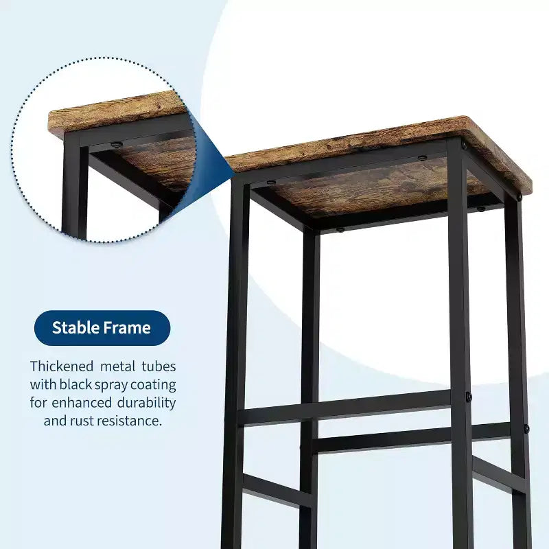 3-Piece Kitchen Table Set with Storage Shelves & 2 Bar Stools - Iron and Wood Dining Table for Small Spaces, Apartments, Condos