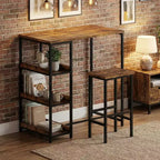 3-Piece Kitchen Table Set with Storage Shelves & 2 Bar Stools - Iron and Wood Dining Table for Small Spaces, Apartments, Condos