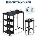 3-Piece Kitchen Table Set with Storage Shelves & 2 Bar Stools - Iron and Wood Dining Table for Small Spaces, Apartments, Condos