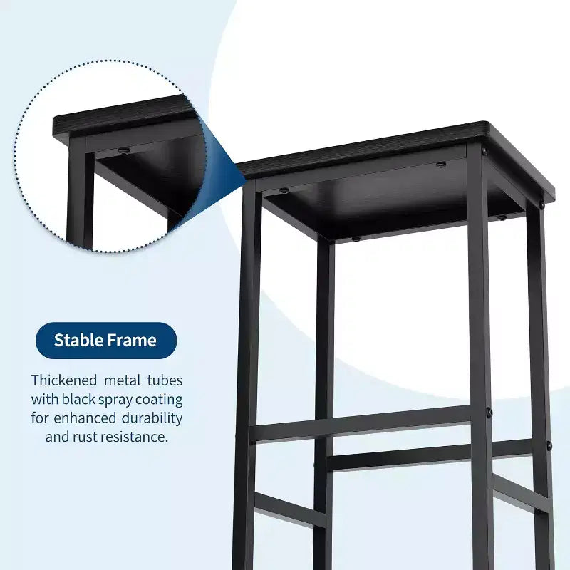3-Piece Kitchen Table Set with Storage Shelves & 2 Bar Stools - Iron and Wood Dining Table for Small Spaces, Apartments, Condos