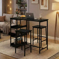 3-Piece Kitchen Table Set with Storage Shelves & 2 Bar Stools - Iron and Wood Dining Table for Small Spaces, Apartments, Condos