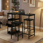 3-Piece Kitchen Table Set with Storage Shelves & 2 Bar Stools - Iron and Wood Dining Table for Small Spaces, Apartments, Condos