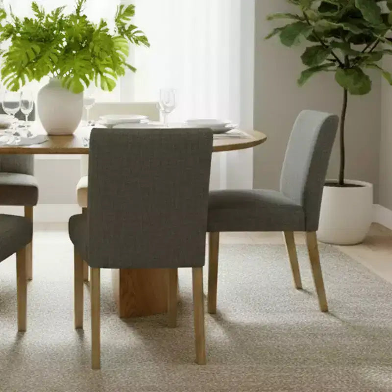 47-83 Extendable Dining Table Set for 6, Natural Wood-Tone Table and 6 Linen Armless Chairs with Solid Wood Legs for Dining Room-Panipeachy