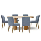 47-83 Extendable Dining Table Set for 6, Natural Wood-Tone Table and 6 Linen Armless Chairs with Solid Wood Legs for Dining Room-Panipeachy