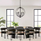 Expandable Round to Oval Dining Table Set with 8 Velvet Chairs, 3-in-1 Pedestal Dining Set, Seats 4 to 8, Modern Dining Room Set-Panipeachy