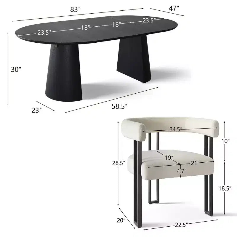 Expandable Round to Oval Dining Table Set with 8 Velvet Chairs, 3-in-1 Pedestal Dining Set, Seats 4 to 8, Modern Dining Room Set-Panipeachy