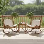 Christopher Knight Home Ved Farmhouse 3 Piece Patio Dining Set with Acacia Wood Table and Iron Rocking Chairs