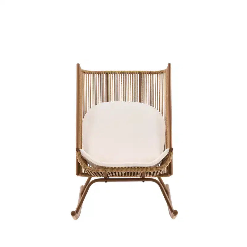 Christopher Knight Home Ved Farmhouse 3 Piece Patio Dining Set with Acacia Wood Table and Iron Rocking Chairs