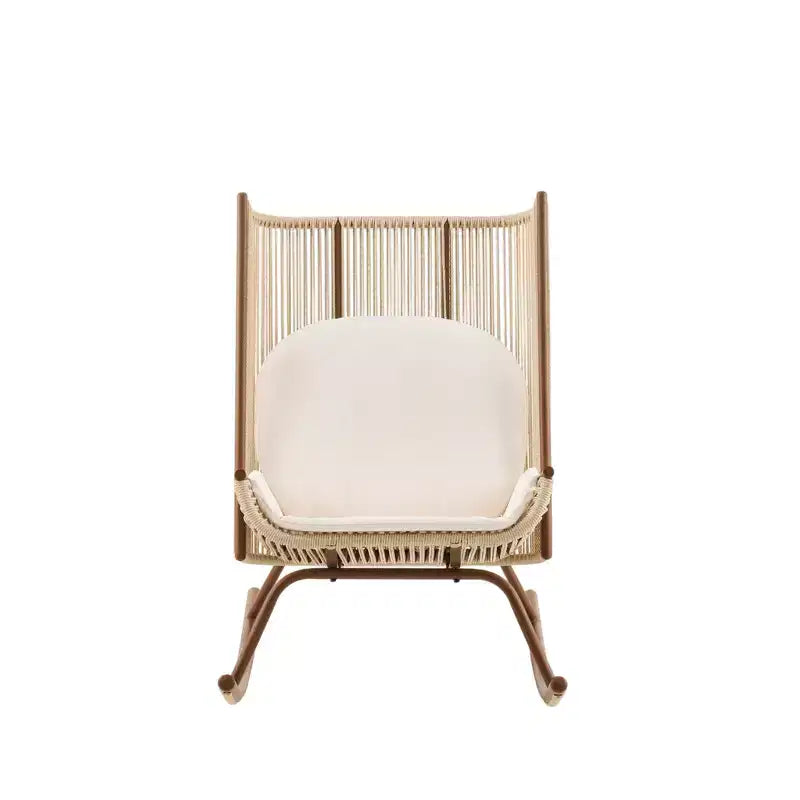 Christopher Knight Home Vijay Farmhouse 3 Piece Patio Dining Set with Acacia Wood Table and Iron Rocking Chairs