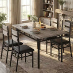 Garvee 5 Piece Dining Table Set for 4, Wooden Industrial Rectangular Kitchen Dinner Table w/ 4 Upholstered High Back Chairs Set