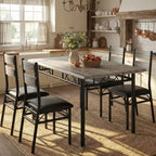 Garvee 5 Piece Dining Table Set for 4, Wooden Industrial Rectangular Kitchen Dinner Table w/ 4 Upholstered High Back Chairs Set