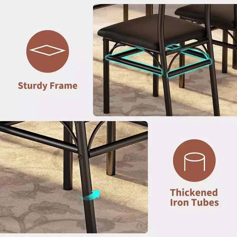 Garvee 5 Piece Dining Table Set for 4, Wooden Industrial Rectangular Kitchen Dinner Table w/ 4 Upholstered High Back Chairs Set