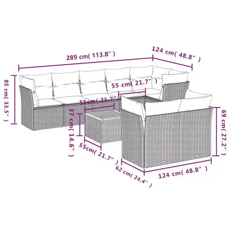 vidaXL Modular Garden Sofa Set with Cushions