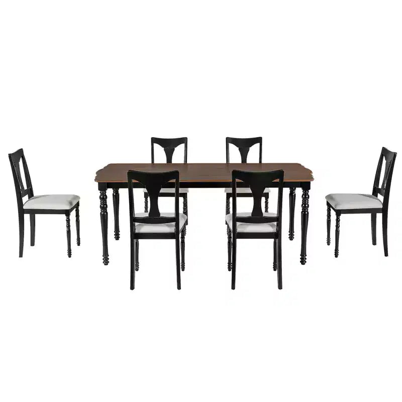 7-delige uitschuifbare eettafelset met tafel van 60-78 en 6 gestoffeerde stoelen