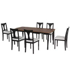 7-delige uitschuifbare eettafelset met tafel van 60-78 en 6 gestoffeerde stoelen