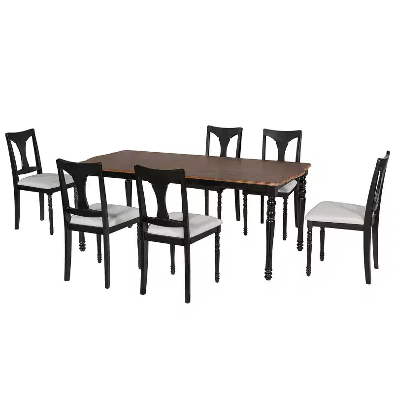 7-delige uitschuifbare eettafelset met tafel van 60-78 en 6 gestoffeerde stoelen