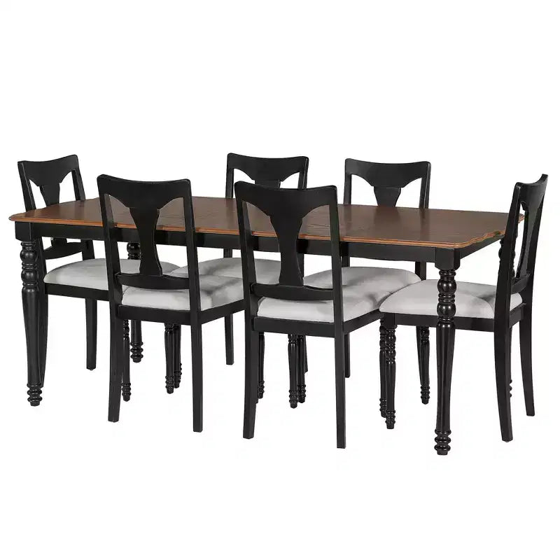 7-delige uitschuifbare eettafelset met tafel van 60-78 en 6 gestoffeerde stoelen