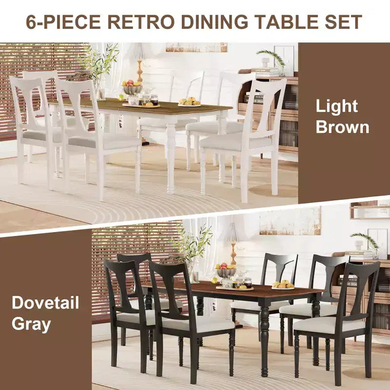 7-delige uitschuifbare eettafelset met tafel van 60-78 en 6 gestoffeerde stoelen